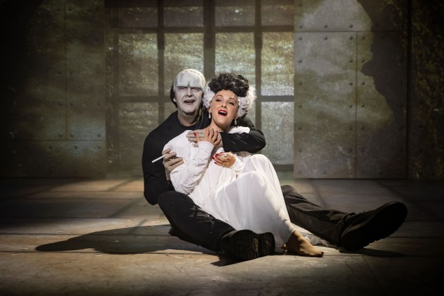Pete Gallagher as The Monster & Rhiannon Chesterman as Elizabeth Benning in YOUNG FRANKENSTEIN, credit Mark Senior