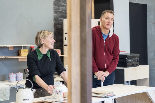 Saskia Reeves (Julie) and Clive Owen (Alfie) in rehearsals for End at the National Theatre. Photographer Marc Brenner 02984