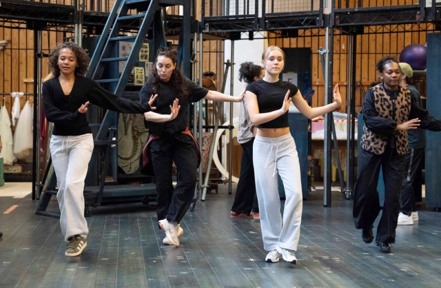 Sienna Arif Kiights (Petrova), Stephanie Elstob (Swing), Scarlett Monahan (Posy) and Nina Cassells (Pauline) in rehearsals for Ballet Shoes (2025) at the National Theatre. (c) Alastair Muir 3135 Sienna Arif Kiights (Petrova), Stephanie Elstob (Swing), Scarlett Monahan (Posy) and Nina Cassells (Pauline) in rehearsals for Ballet Shoes (2025) at the National Theatre. (c) Alastair Muir 3135