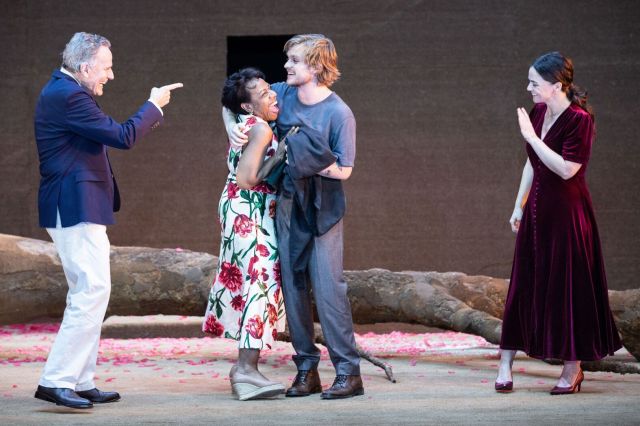 ALL MY SONS. Bryan Cranston (Joe Keller), Marianne Jean Baptiste (Kate Keller), Tom Glynn Carney (George Deever) and Hayley Squires (Ann Deever). Photo Jan Versweyveld