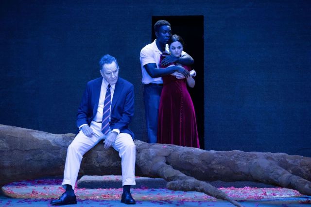 ALL MY SONS. Bryan Cranston (Joe Keller), Paapa Essiedu (Chris Keller) and Hayley Squires (Ann Deever). Photo Jan Versweyveld
