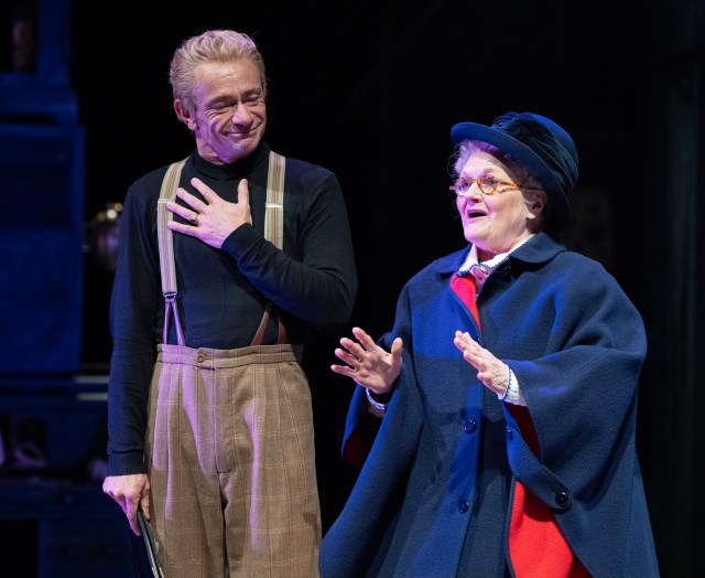 Justin Salinger (Great Uncle Matthew) and Lesley Nicol (Nana) in Ballet Shoes (2025) at the National Theatre. (c) Alastair Muir BS15474