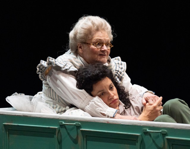 Lesley Nicol (Nana) and Anoushka Lucas (Sylvia) in Ballet Shoes (2025) at the National Theatre. (c) Alastair Muir BS16699