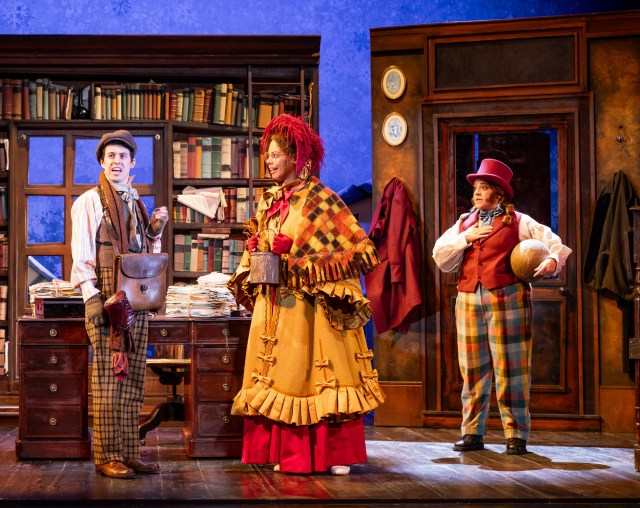 Jonathan Sayer, Sasha Frost and Nancy Zamit in Christmas Carol Goes Wrong