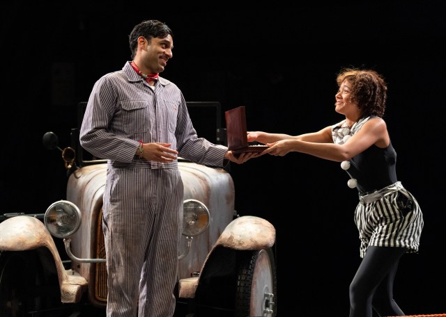 Raj Bajaj (Jai) and Sienna Arif Knights (Petrova) in Ballet Shoes (2025) at the National Theatre. (c) Alastair Muir BS15570
