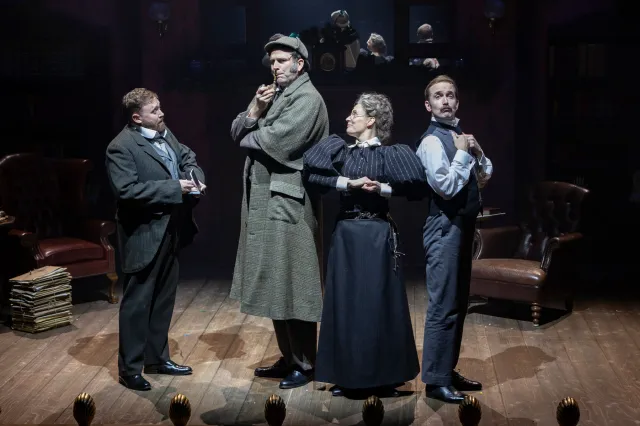 John Kearns, Humphrey Ker, Margaret Cabourn-Smith and David Reed in Sherlock Holmes and The Twelve Days of Christmas