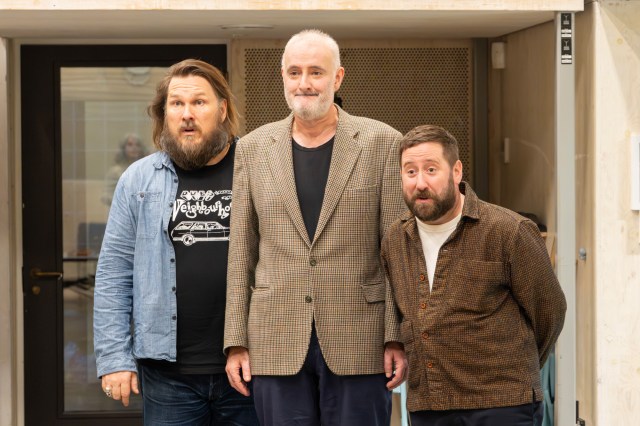 Marc Wootton, John Hodgkinson and Jim Howick in rehearsals for WHEN WE WERE MARRIED photo by Johan Persson