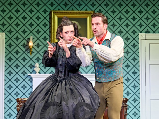 OH, MARY! Mason Alexander Park (Mary Todd Lincoln) and Dino Fetscher (Mary's Teacher). Photo by Manuel Harlan