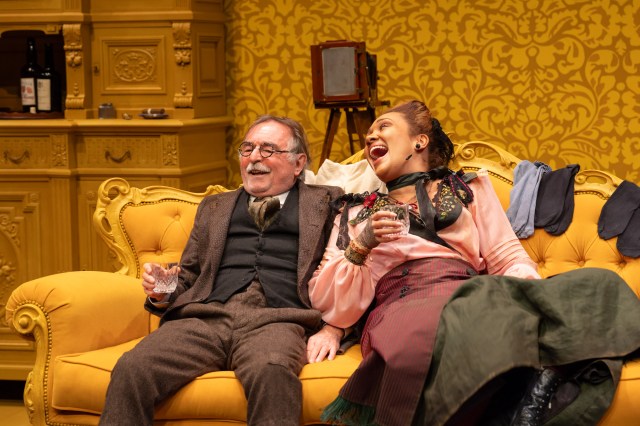 Ron Cook and Tori Allen Martin in WHEN WE ARE MARRIED Donmar Warehouse photo by Johan Persson