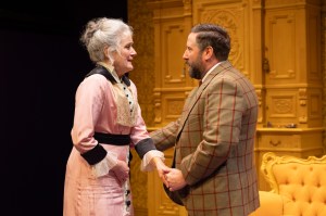 Sophie Thompson and Jim Howick in WHEN WE ARE MARRIED Donmar Warehouse photo by Johan Persson