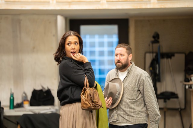 Tori Allen Martin and Jim Howick in rehearsals for WHEN WE WERE MARRIED photo by Johan Persson