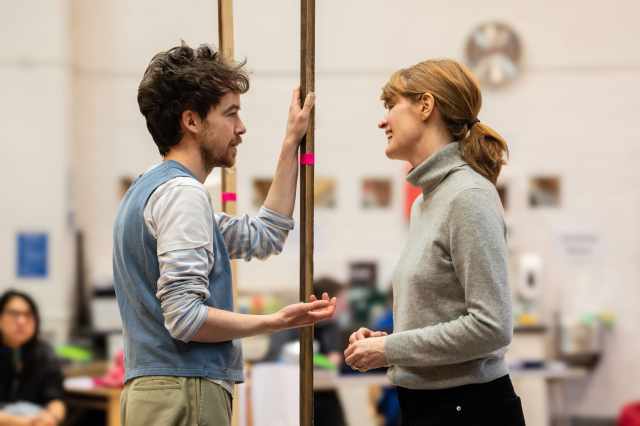 Alex Lawther (Vlass Mikhailich) and Justine Mitchell (Maria Lvovna) in rehearsal for Summerfolk at the National Theatre. Photographer Johan Persson 00532 Alex Lawther (Vlass Mikhailich) and Justine Mitchell (Maria Lvovna) in rehearsal for Summerfolk at the National Theatre. Photographer Johan Persson 00532