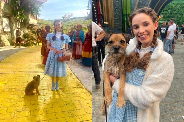 Bethany Weaver and Oscar the dog on set of Wicked For Good