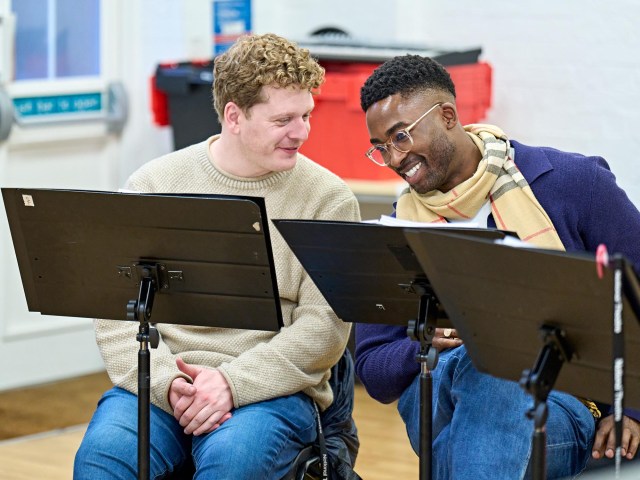 Chris Jenkins (Gethin) and Jordan Shaw (Reggie) in rehearsal for new musical Pride. Photographer Manuel Harlan 103