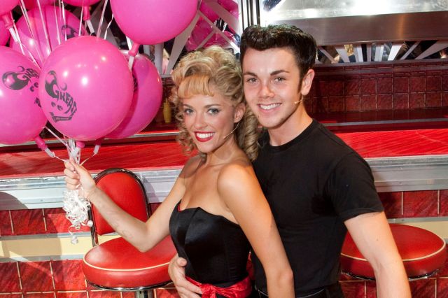 Emma Stephens (Sandy) and Ray Quinn (Danny) celebrate the 2nd birthday of Grease at the Piccadilly Theatre in 2009