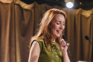 Georgina Duncan accepting the Women's Prize for Playwriting