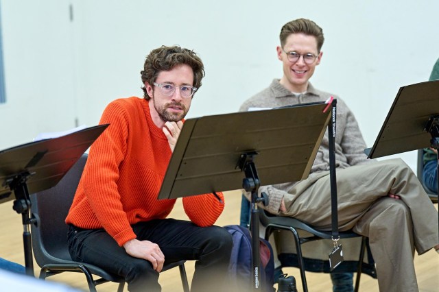 Matthew Durkan (Mike) and Samuel Barnett (Jonathan) in rehearsal for new musical Pride. Photographer Manuel Harlan 097