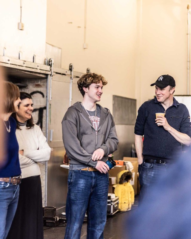 Miriam Buether, Joana Dias, Cormac McAlinden, Justin Martin in Inter Alia Rehearsal Room Photos (Credit Justine Matthew) 04092 Miriam Buether, Joana Dias, Cormac McAlinden and Justin Martin