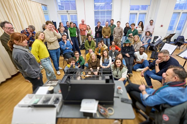 The company and creative team in rehearsal for new musical Pride. Photographer Manuel Harlan 056
