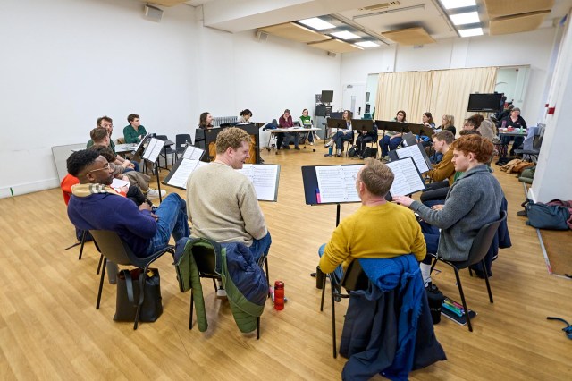 The company and creative team in rehearsal for new musical Pride. Photographer Manuel Harlan 101