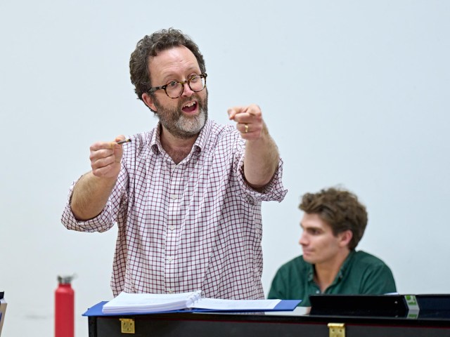 Tom Kelly (Music Supervisor) and Jhon Lumsden (Mark) in rehearsal for Pride at the National Theatre. Photographer Manuel Harlan 140