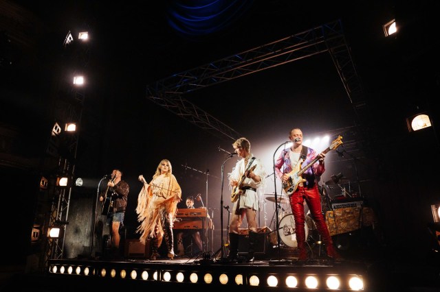 3. TEETH 'N' SMILES. Noah Weatherby (Inch), Rebecca Lucy Taylor (Maggie), Samuel Jordan (Smegs) and Jojo Macari (Peyote). Photo by Helen Murray