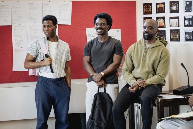 Freddie MacBruce, Michael Ahomka-Lindsay and Daon Broni in rehearsals for Choir Boy