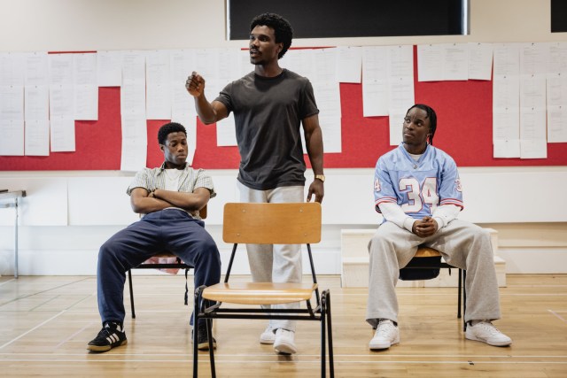Freddie MacBruce, Michael Ahomka-Lindsay and Rabi Kondé in rehearsals for Choir Boy