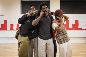Rabi Kondé, Terique Jarrett, Michael Ahomka-Lindsay, Freddie MacBruce and Khalid Daley in rehearsals for Choir Boy
