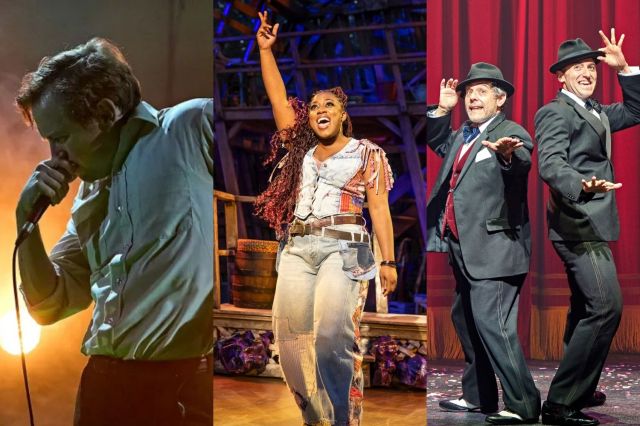 Jack Holden in Kenrex (Manuel Harlan), Georgina Onuorah in Shucked (Pamela Raith) and Andy Nyman and Marc Antolin in The Producers (Manuel Harlan) Jack Holden in Kenrex (Manuel Harlan), Georgina Onuorah in Shucked (Pamela Raith) and Andy Nyman and Marc Antolin in The Producers (Manuel Harlan)