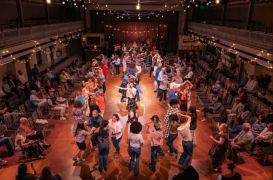 Scott Gilmour and the company of the North American premiere of Ceilidh, photo by Matt Murphy