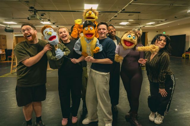 The cast of Avenue Q in rehearsals