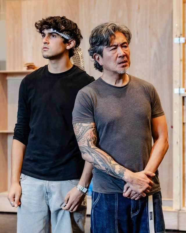 Gino Ochello (Daniel LaRusso) and Adrian Pang (Mr Miyagi) credit Danny Kaan Gino Ochello (Daniel LaRusso) and Adrian Pang (Mr Miyagi) credit Danny Kaan