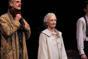 Lesley Manville during a curtain call, photo by Dan Wooller