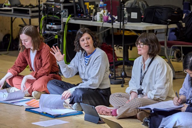 War Horse Rehearsals 2026 at the National Theatre L R Aislinn Jackson, Katie Henry, Anna Marshall 0056.P c Brinkhoff Moegenburg