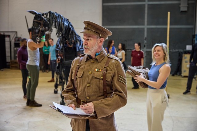 War Horse Rehearsals 2026 at the National Theatre L R 'Topthorn', Jack Lord, Anne Marie Piazza 0097.P c Brinkhoff Moegenburg