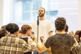 Sam Ryder and the cast in rehearsals for Jesus Christ Superstar