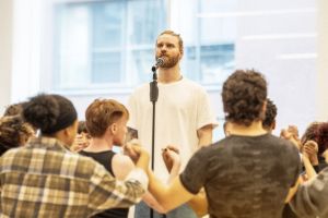 Sam Ryder and the cast in rehearsals for Jesus Christ Superstar