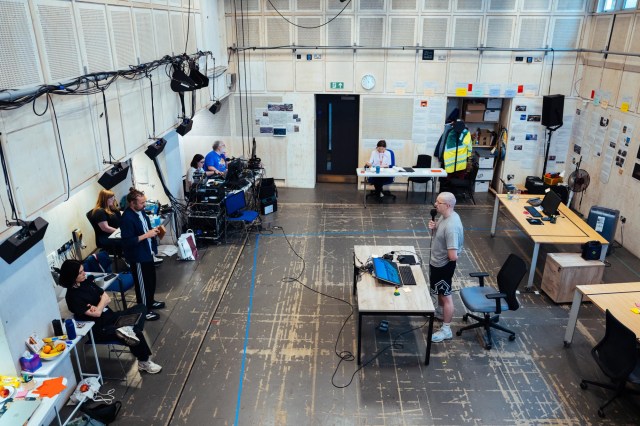 Creative team and company in rehearsals for THE GUILTY Donmar Warehouse photo by Helen Murray
