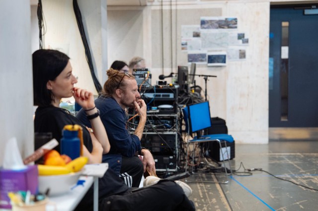 Felix Barrett and Elin Schofield in rehearsals for THE GUILTY Donmar Warehouse photo by Helen Murray