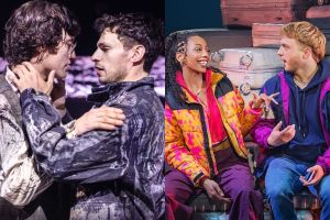 The casts of Redcliffe and Two Strangers (Carry A Cake Across New York), photos by Pamela Raith and Matthew Murphy