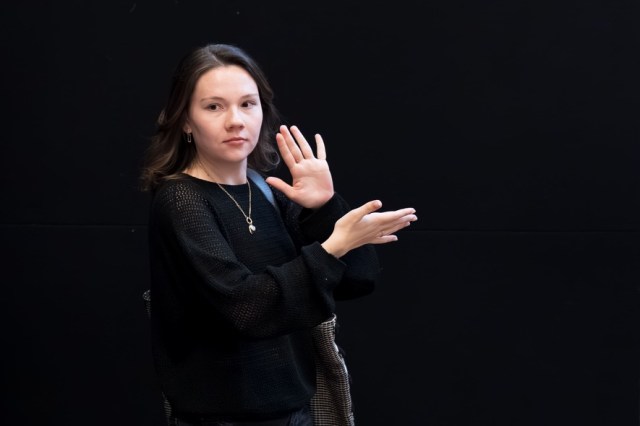 Imogen Elliott (Esmée) in rehearsal for The Misanthrope at the National Theatre. Photographer Marc Brenner 04103 Imogen Elliott (Esmée) in rehearsal for The Misanthrope at the National Theatre. Photographer Marc Brenner 04103