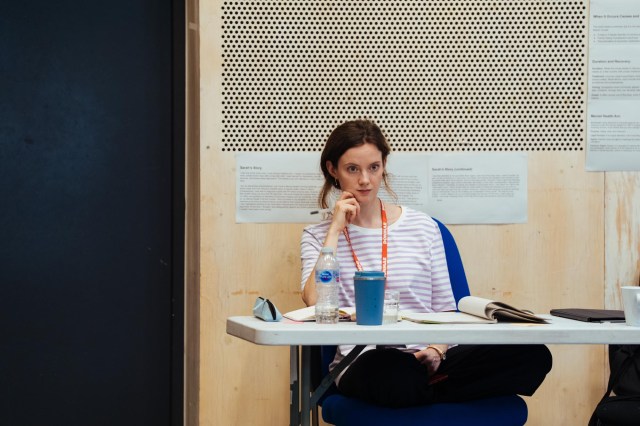 Jessy Roberts in rehearsals for THE GUILTY Donmar Warehouse photo by Helen Murray
