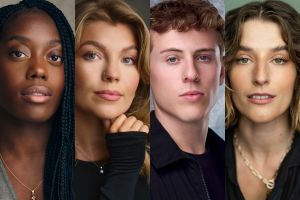 Collage of four young adults' close-up portraits, diverse ethnicities, all looking at the camera.