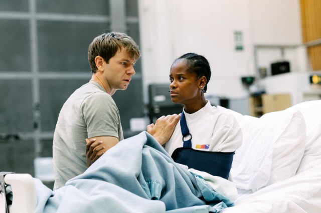 Wilf Scolding (Jeff) and Letitia Wright (Yvonne) in The Story rehearsals © Feruza Afeweki 25 Wilf Scolding (Jeff) and Letitia Wright (Yvonne) in The Story rehearsals © Feruza Afeweki 25