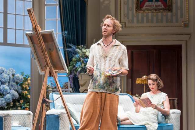 HAY FEVER. Will Close (Simon Bliss) and Ophelia Lovibond (Sorel Bliss). Photo Marc Brenner HAY FEVER. Will Close (Simon Bliss) and Ophelia Lovibond (Sorel Bliss). Photo Marc Brenner