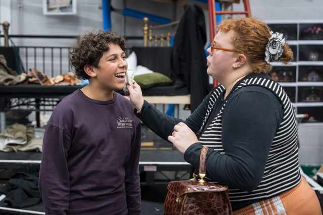 (L R) Benjamin Dalton (Augustus Gloop) and Lizzie Bea (Mrs Gloop) CHARLIE AND THE CHOCOLATE FACTORY in Rehearsals Photo Marc Brenner