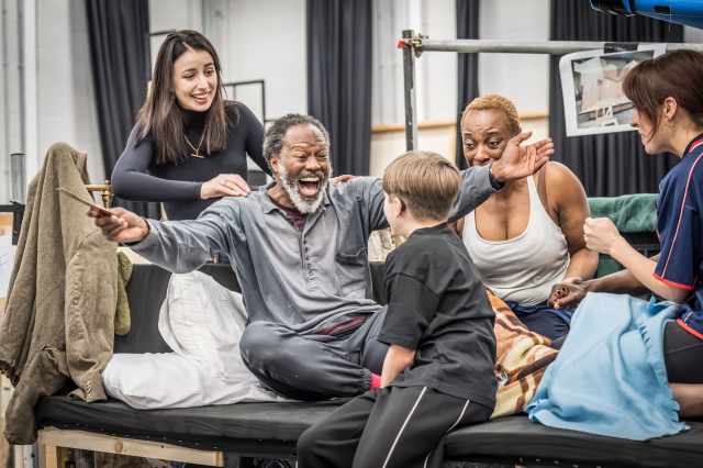 (L R) Molly Lynch (Mrs Bucket), David Michael Johnson (Grandpa Joe), Lucas Kerr (Charlie Bucket), Michelle Cornelius (Grandma Josephine) and Thea Jo Wolfe (Grandma Georgina) CHARLIE AND THE CHOCOLATE FACTORY in