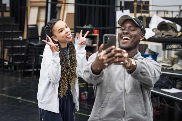 (L R) Shamiso Nyamuda (Violet Beauregarde) and Lejaun Sheppard (Mr Beauregarde) CHARLIE AND THE CHOCOLATE FACTORY in rehearsals Photo Marc Brenner