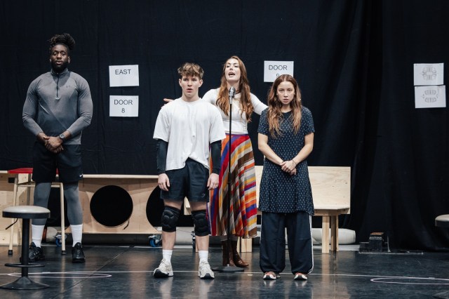 LtoR Theo Ofundipe, Vinnie Copeland, Isabel Della Porta & Elizabeth Anderson in rehearsals for The Hunger Games On Stage credit Danny Kaan LtoR Theo Ofundipe, Vinnie Copeland, Isabel Della Porta & Elizabeth Anderson in rehearsals for The Hunger Games On Stage credit Danny Kaan
